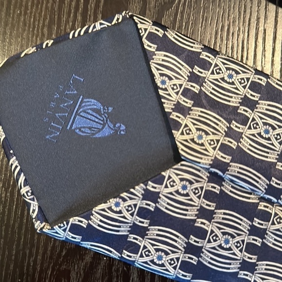 Lanvin Paris Silk Patterned Tie Navy Blue Silver - Picture 4 of 9